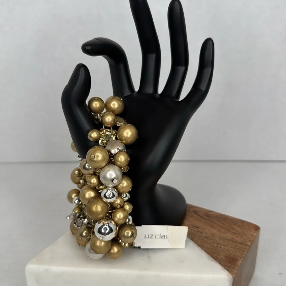 Liz Claiborne Gold and Silver Clustered Pearl Bracelet lot C24